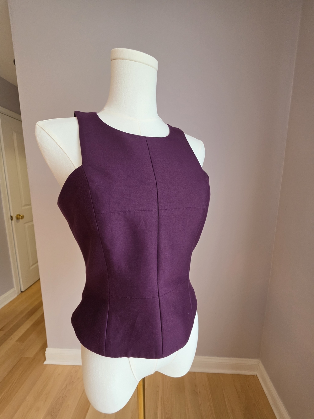 Halston Heritage Purple Ponte Long Sleeve-Inspired Shell Top